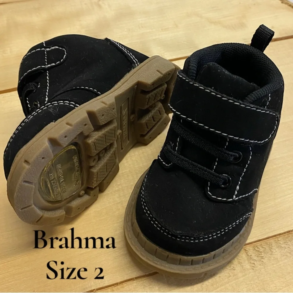 Brahma Kids Black Suede Lace Up Hook Loop Boots Size 2‎ Toddler